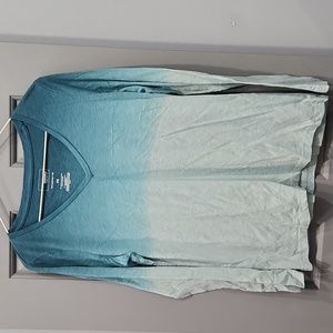 Sonoma Teal Turquoise Blue Ombre Long Sleeve V-neck Shirt petite small